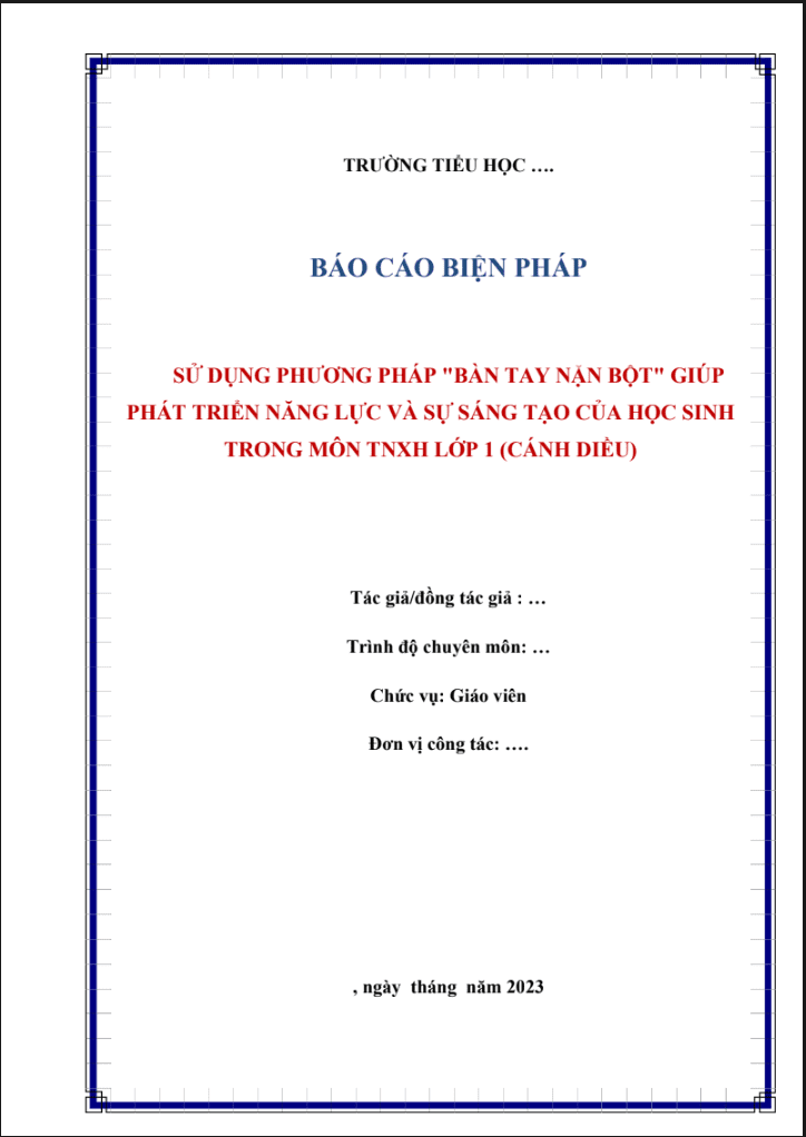 Sử dụng phương pháp “bàn tay nặn bột” giúp phát triển năng lực và sự sáng tạo của học sinh trong môn THXH lớp 1 (CD)