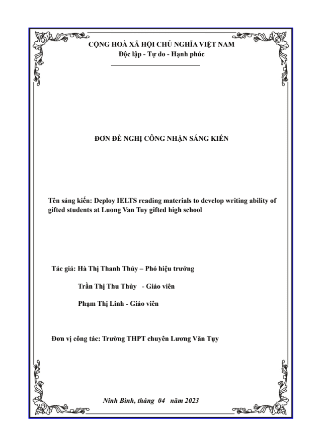 Sử dụng tài liệu đọc IELTS để nâng cao khả năng viết cho học sinh chuyên tại trường THPT