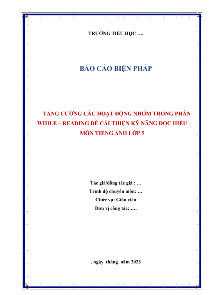 Tăng cường các hoạt động nhóm trong phần While – reading để cải thiện kỹ năng đọc hiểu môn Tiếng Anh lớp 5 ( Sách thí điểm)