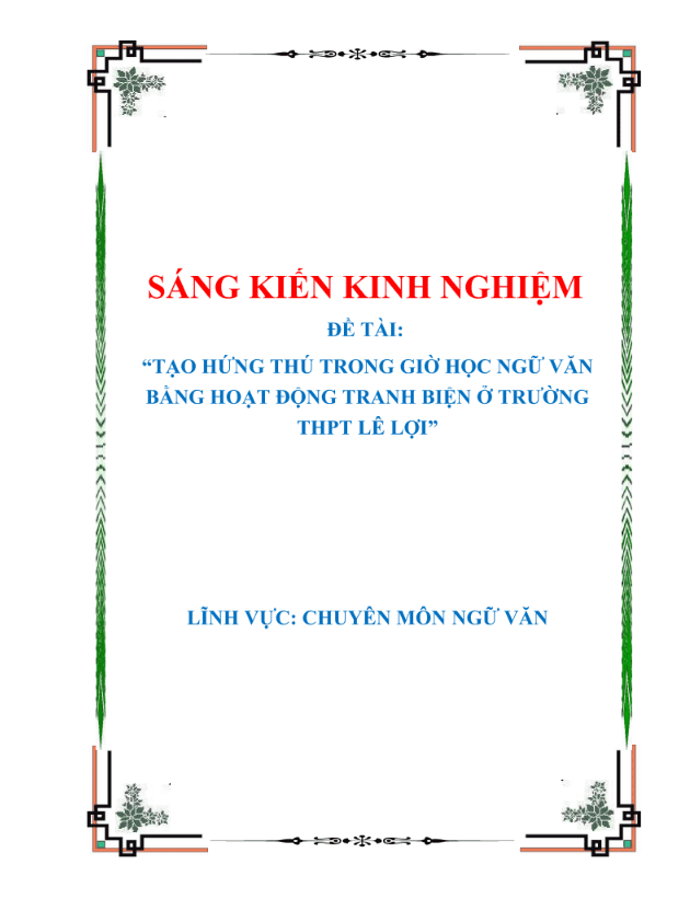 Tạo hứng thú trong giờ học Ngữ văn bằng hoạt động tranh biện ở trường THPT Lê Lợi