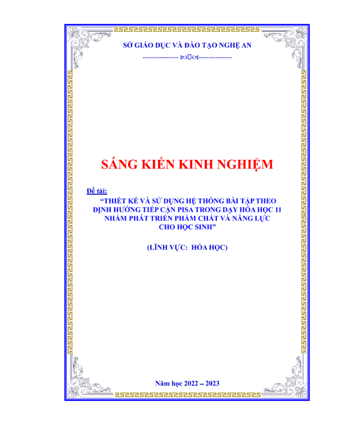 Thiết kế và sử dụng hệ  thống bài tập theo định hướng tiếp cận PISA trong dạy hóa học 11 nhằm phát triển phẩm chất và năng lực cho học sinh