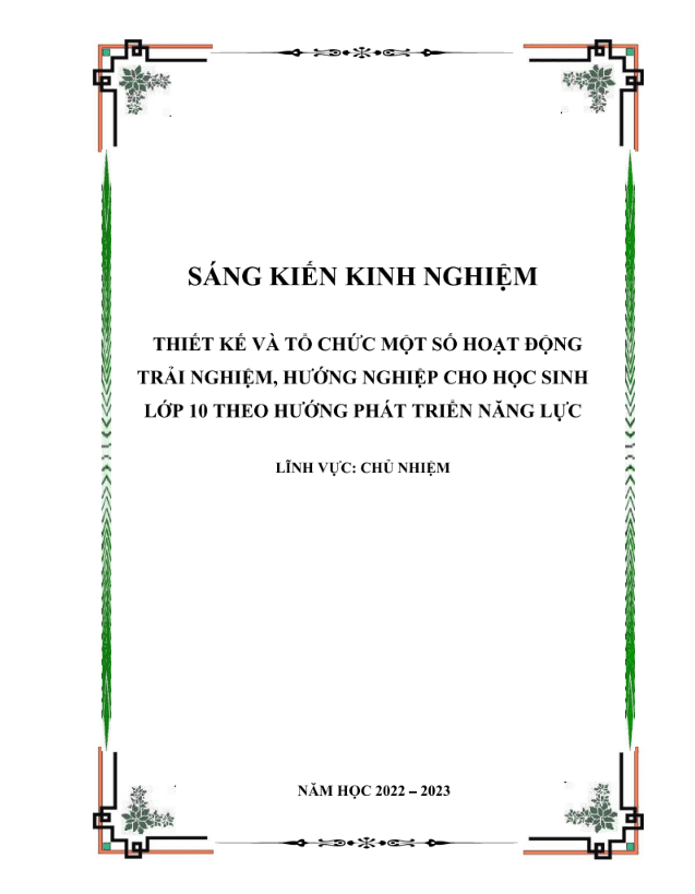 Thiết kế và tổ chức một số hoạt động trải nghiệm, hướng nghiệp cho học sinh lớp 10 theo hướng phát triển năng lực