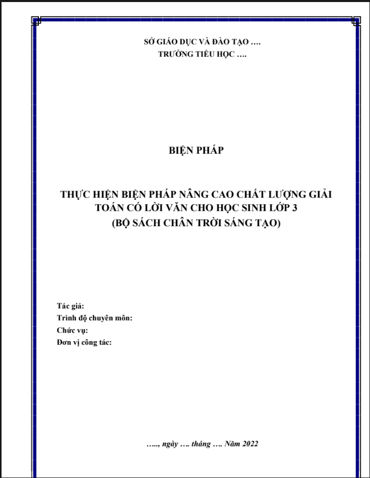 Thực hiện biện pháp nâng cao chất lượng giải toán có lời văn cho học sinh lớp 3 (Sách Chân trời sáng tạo)