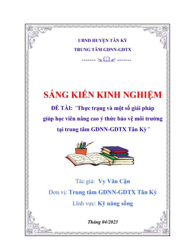 Thực trạng và một số giải pháp giúp học viên nâng cao ý thức bảo vệ môi trường cho học sinh thpt