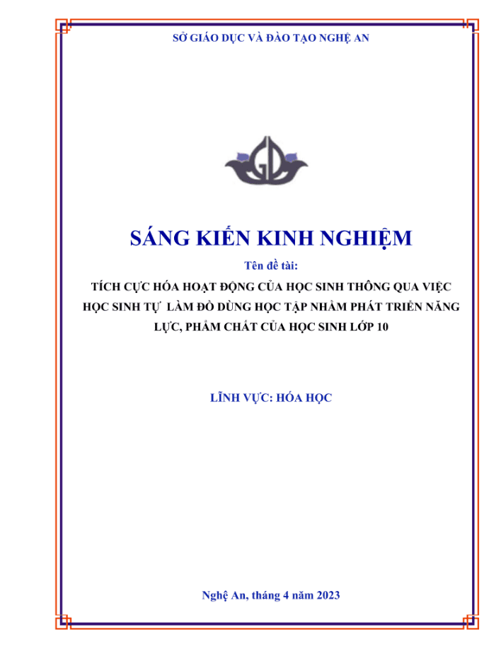 Tích cực hóa hoạt động của học sinh thông qua việc học sinh tự làm đồ dùng học tập Hóa học nhằm phát triển năng lực, phẩm chất của học sinh khối 10 – KNTT