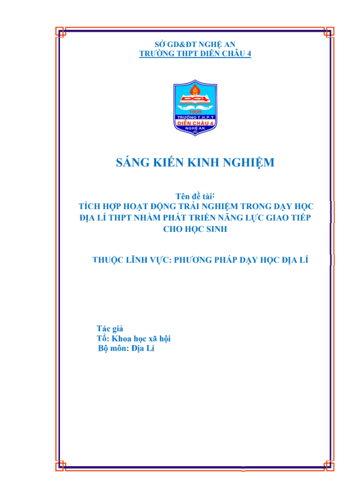 Tích hợp hoạt động trải nghiệm trong dạy học Địa lí THPT nhằm phát triển năng lực giao tiếp cho học sinh
