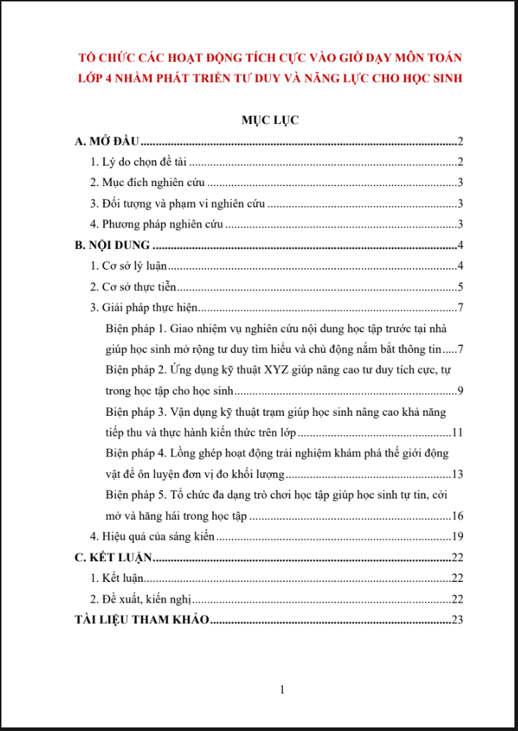 Tổ chức các hoạt động tích cực vào giờ dạy môn toán lớp 4 nhằm phát triển tư duy và năng lực cho học sinh (đủ 3 bộ sách)