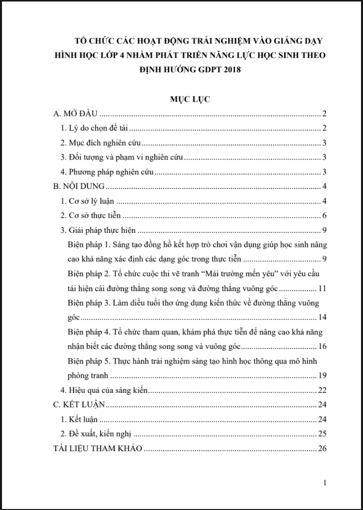 Tổ chức các hoạt động trải nghiệm vào giảng dạy Hình học lớp 4 nhằm phát triển năng lực học sinh theo định hướng GDPT 2018 (đủ 3 bộ sách)