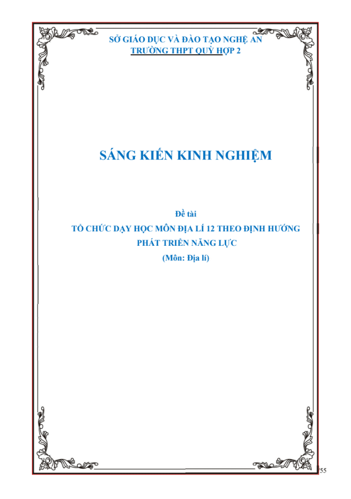 Tổ chức dạy học môn Địa lí lớp 12 THPT theo định hướng phát triển năng lực