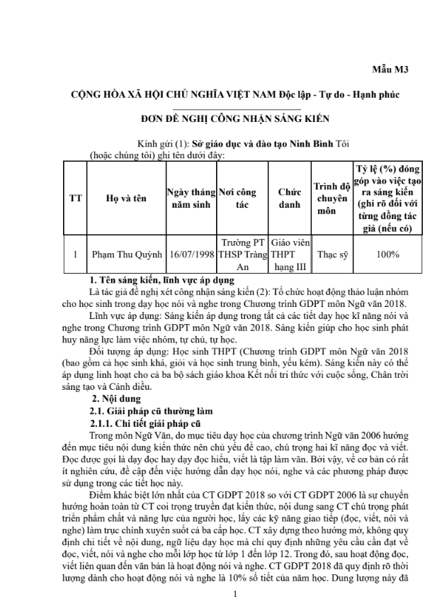 Tổ chức hoạt động thảo luận nhóm cho học sinh trong dạy học nói và nghe trong Chương trình giáo dục phổ thông môn Ngữ văn 2018