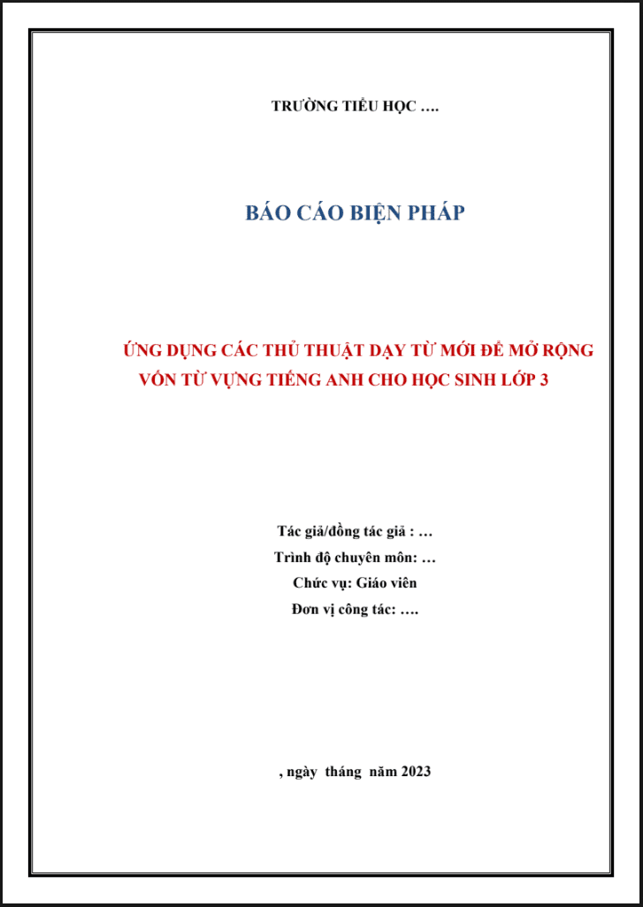 Ứng dụng các thủ thuật dạy từ mới để mở rộng vốn từ vựng Tiếng Anh cho học sinh lớp 3 ( Sách Global/Smart start/Family&friend)