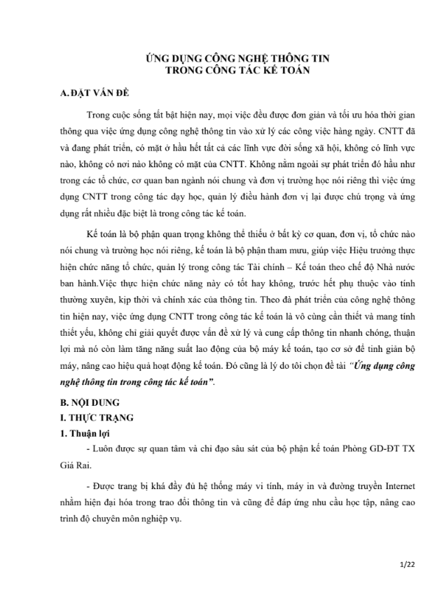 Ứng dụng công nghệ thông tin trong công tác kế toán”.