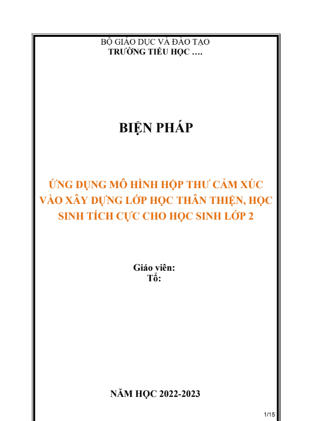 Ứng dụng mô hình hộp thư cảm xúc vào xây dựng lớp học thân thiên, học sinh tích cực