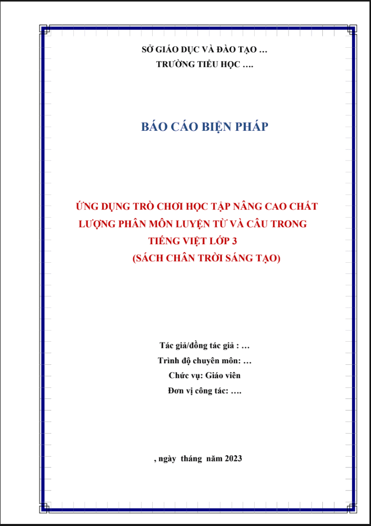 Ứng dụng trò chơi học tập nâng cao chất lượng phân môn Luyện từ và câu trong Tiếng Việt lớp 3 (CTST)