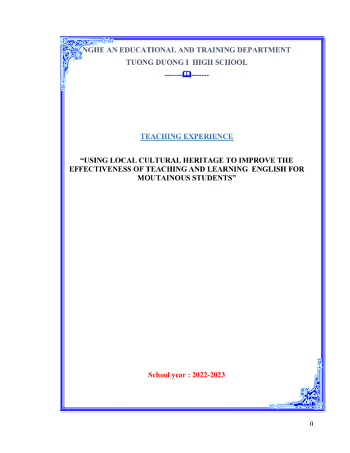 Using local cultural heritage to improve the effectiveness of teaching and learning English for mountainous students
