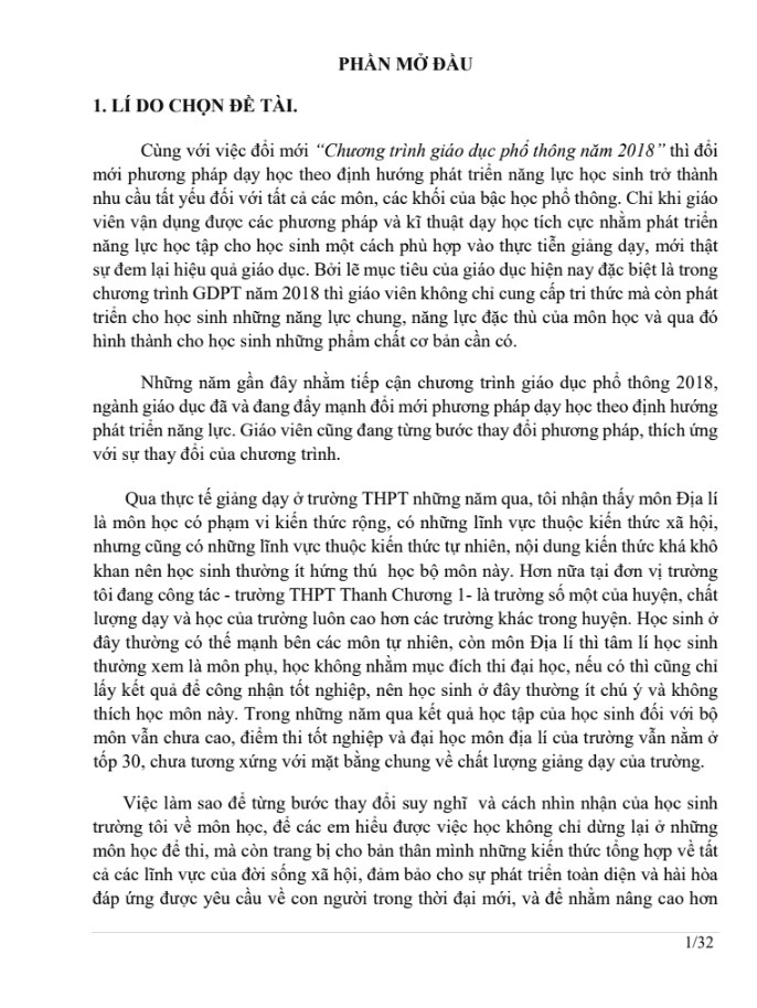 Vận dụng các phương pháp dạy học phát huy năng lực học tập của học sinh ở phần Địa lí tự nhiên lớp 10