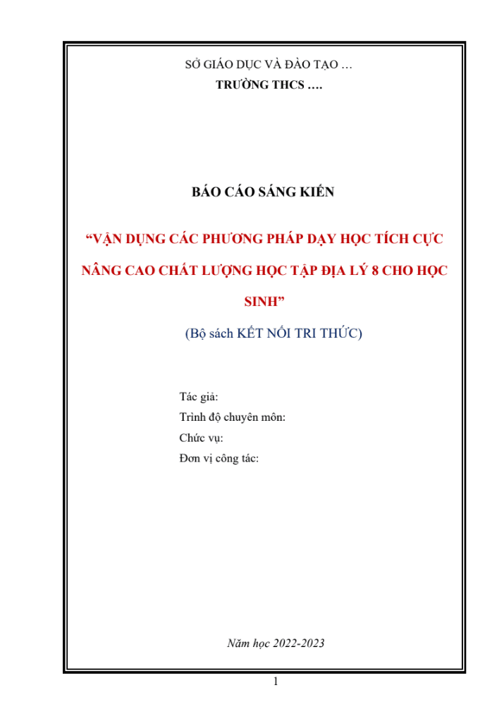 Vận dụng các phương pháp dạy học tích cực nâng cao chất lượng học tập Địa lý 8 cho học sinh (Bộ sách Kết nối tri thức với cuộc sống)