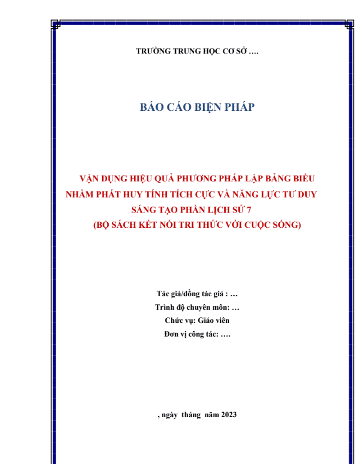 Vận dụng hiệu quả phương pháp Lập bảng biểu nhằm phát huy tính tích cực và năng lực tư duy sáng tạo phần Lịch sử 7 (Bộ sách Kết nối tri thức với cuộc sống)