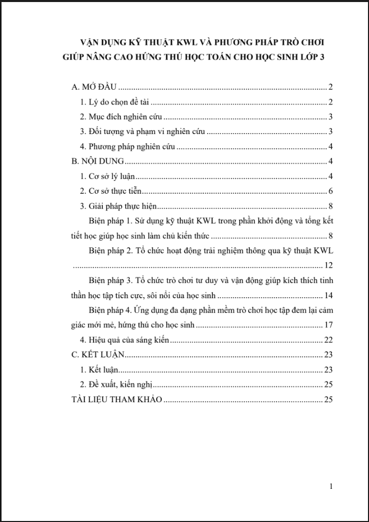 Vận dụng kỹ thuật KWL và phương pháp trò chơi giúp nâng cao hứng thú học Toán cho học sinh lớp 3 (đủ 3 bộ sách)