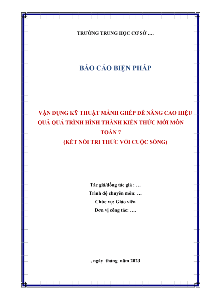 Vận dụng kỹ thuật mảnh ghép để nâng cao hiệu quả quá trình hình thành kiến thức mới môn Toán 7 (KNTT)