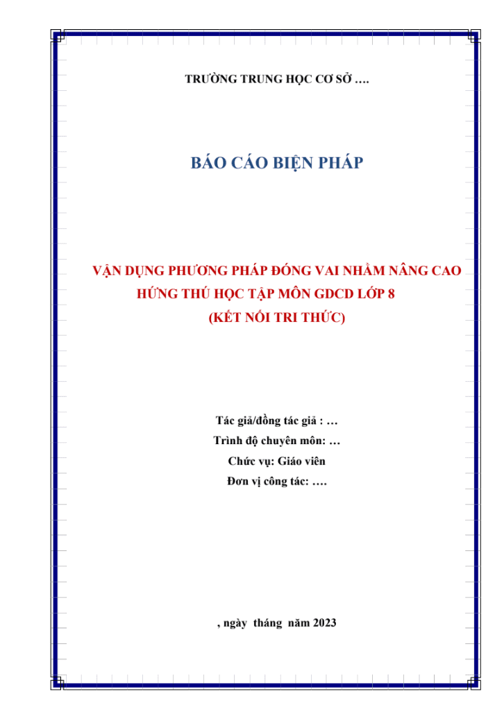 Vận dụng phương pháp đóng vai nhằm nâng cao hứng thú học tập môn GDCD lớp 8 (KNTT) (W+PPT)