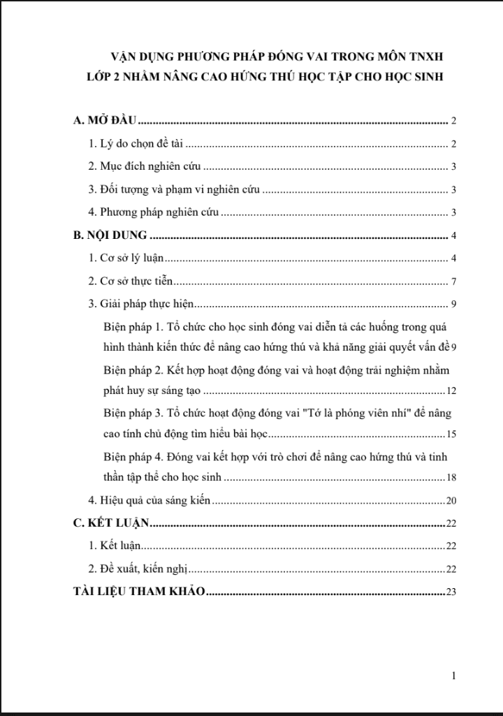 Vận dụng phương pháp đóng vai trong môn TNXH lớp 2 nhằm nâng cao hứng thú học tập cho học sinh (đủ 3 bộ sách)
