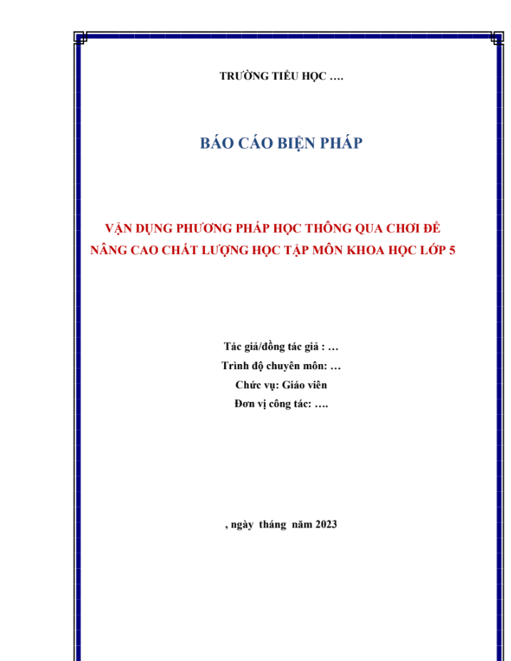 Vận dụng phương pháp học thông qua chơi để nâng cao chất lượng học tập môn Khoa học lớp 5