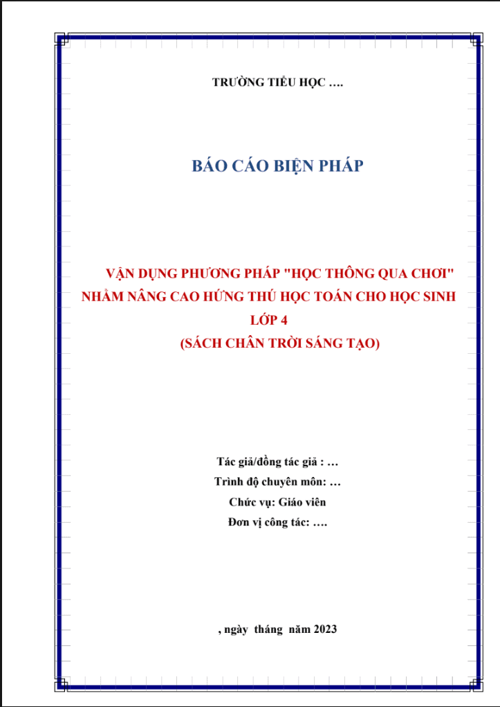 Vận dụng phương pháp “Học thông qua chơi” nhằm nâng cao hứng thú học toán cho học sinh lớp 4 (CTST)