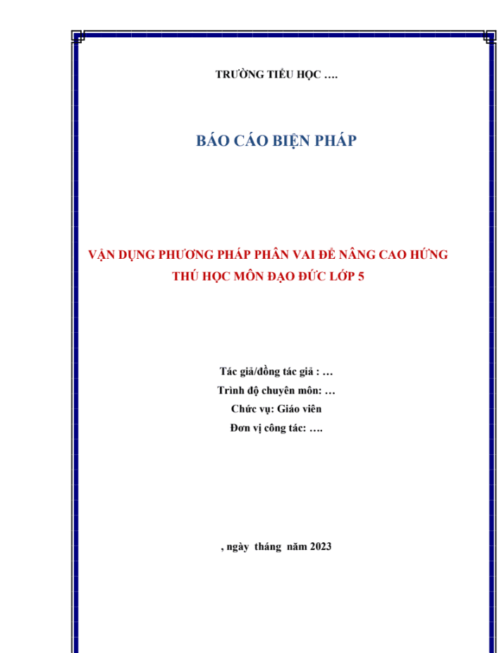 Vận dụng phương pháp phân vai để nâng cao hứng thú học môn Đạo Đức lớp 5