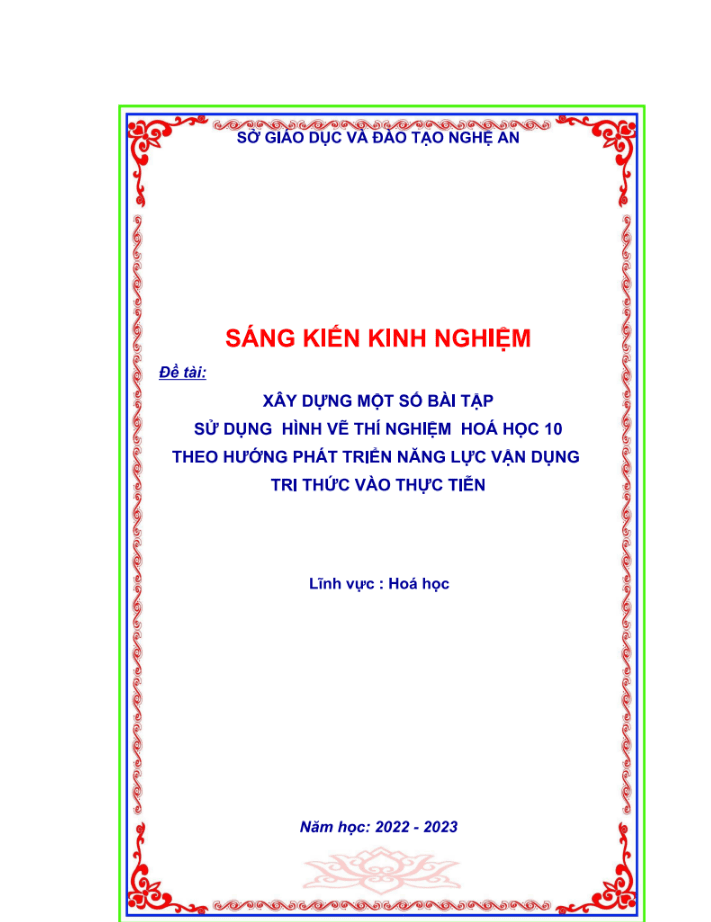 Xây dựng một số bài tập sử dụng hình vẽ thí nghiệm Hoá học 10 theo hướng phát triển năng lực vận dụng tri thức vào thực tiễn – GDPT 2018